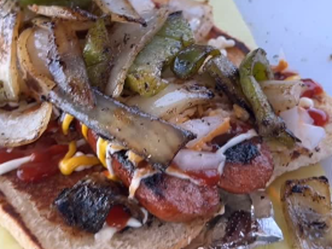 Beef dog with grilled veg